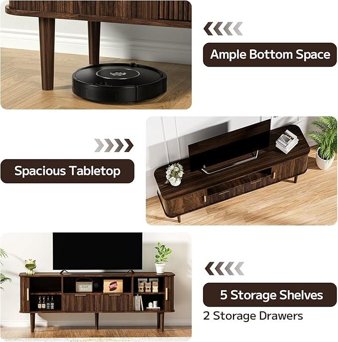 DAMCROP 62.4 Inch Fluted TV Stand, Modern Media Console Table - Image 7