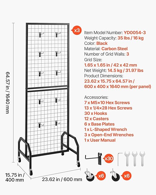 VEVOR 3 Packs Grid Wall Panels, 1.9 x 5.4 ft Wire Grid Panels Display Rack - Image 7