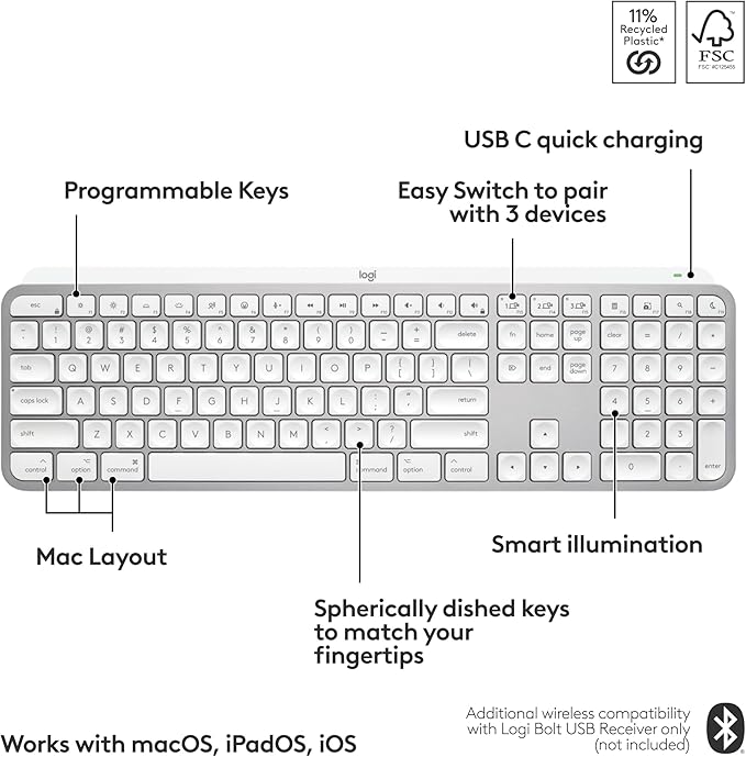 Logitech MX Keys S for Mac, Wireless Keyboard, Precise Laptop-Like Typing - Image 6