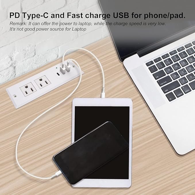 20W Recessed Power Strip USB C Fast Charge Desk Power Outlet Type C Flush - Image 4