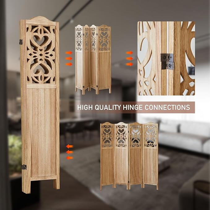 ALeesing 4 Panel Room Divider Fully Assembled, Carved Room Dividers and Folding - Image 8