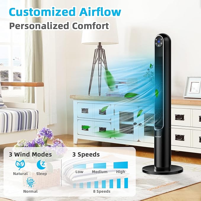 GOFLAME Tower Fan with Remote Control, LED Control Panel and 12H Timer - Image 2