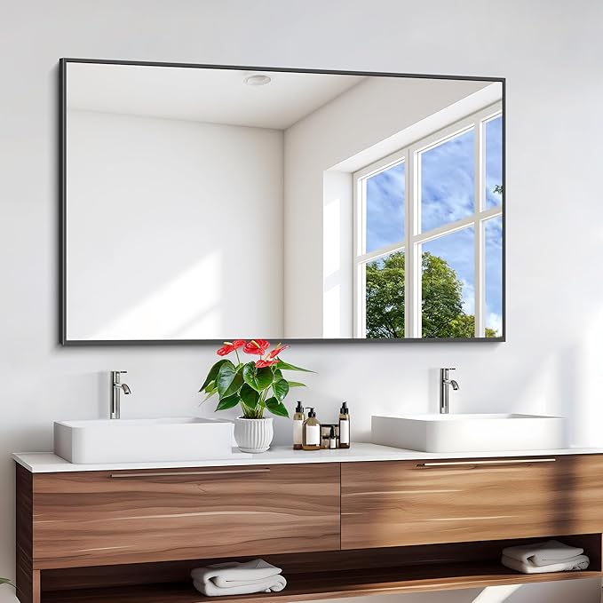 Black Bathroom Mirror for Wall, 55x36 Inch Rectangle Mirrors - Image 4