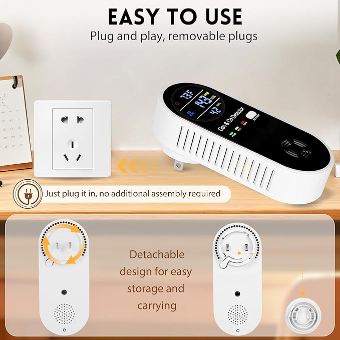 4 Packs Carbon Monoxide Detectors Plug in, 4-in-1 Natural Gas Leak Detector & - Image 4