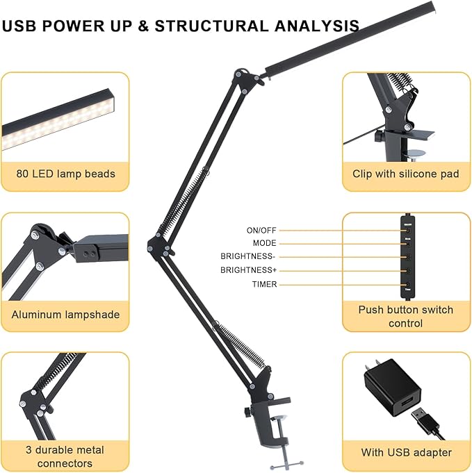TROPICALTREE LED Desk Lamp for Home Office, Clamp-On - Image 5