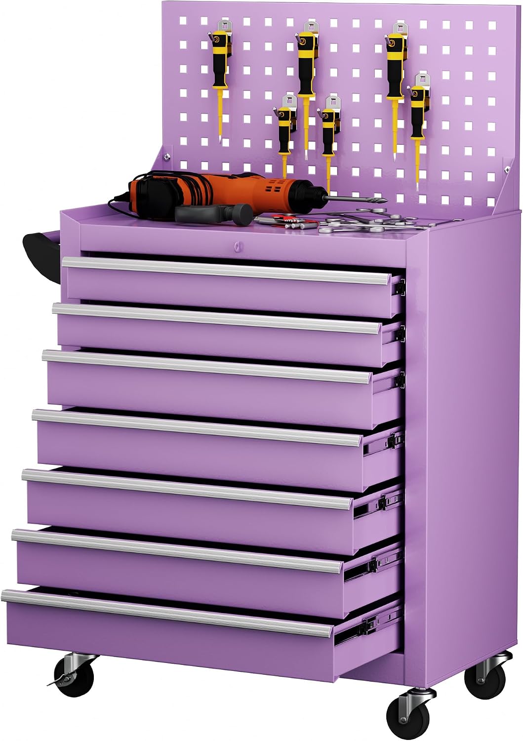 intergreat 7 drawers rolling tool box with pegboard,portable, main product view