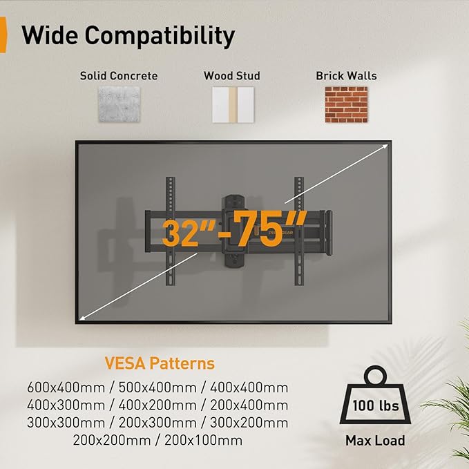 Perlegear Corner TV Wall Mount Long Arm TV Mount Bracket - Image 2