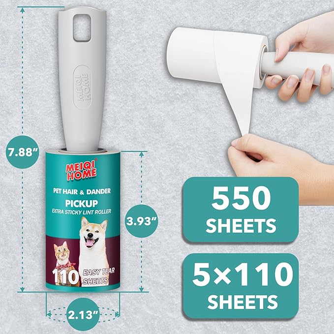 Lint Rollers for Pet Hair Extra Sticky, 550 Sheets Mega Value Set Lint Roller - Image 6