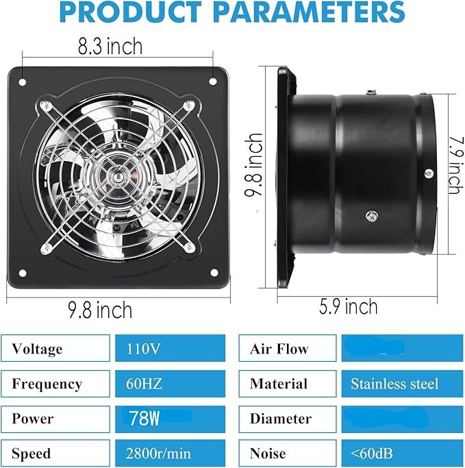 Aydomer 8 Inch Exhaust Fan Metal Ventilation Fan - Image 5