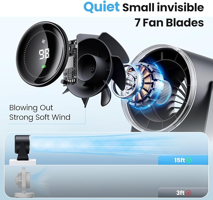 WSKEN Desk Fan with Battery Operated, Quiet Digital Display Portable Fan - Image 3