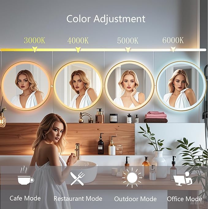 28 Inch Wall-Mounted Round Bathroom Mirror - Image 2