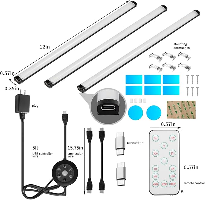 THLIFURE Black Plug in Under Cabinet Light bar - Image 6
