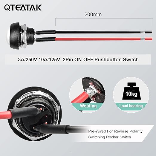 QTEATAK 1/2" Pre-Wired Mounting Hole On/Off White Mini Round Waterproof - Image 4