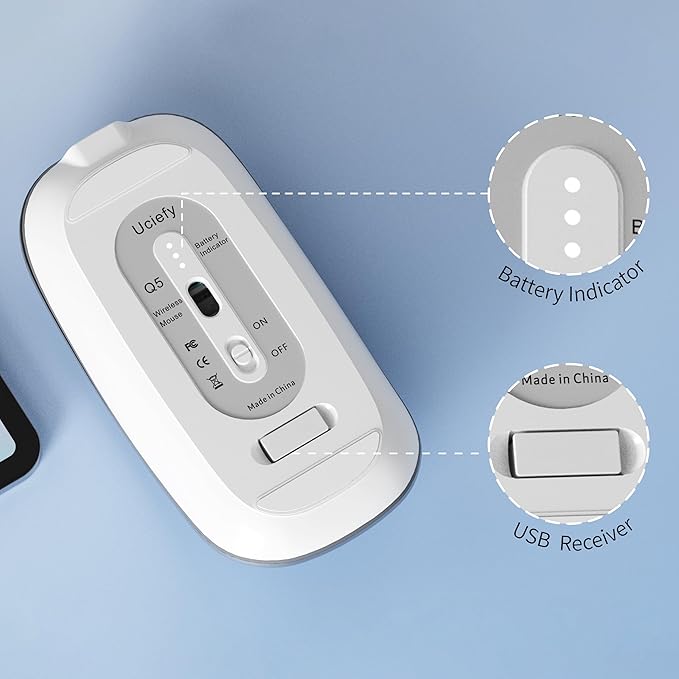 Uciefy Q5 Slim Rechargeable Wireless Mouse, 2.4G Portable Optical Silent Ultra - Image 5