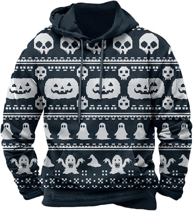 Halloween Hoodie Men Graphic Pumpkin Ghost Printed Sweatshirt Casual Trendy by Spatofa