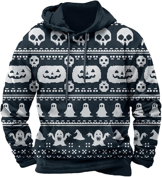 Halloween Hoodie Men Graphic Pumpkin Ghost Printed Sweatshirt Casual Trendy by Spatofa