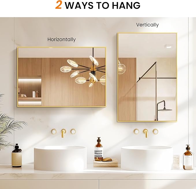 Bathroom Vanity Mirror for Wall, 2 Pack 36" x 24" Metal Framed Rectangular - Image 6