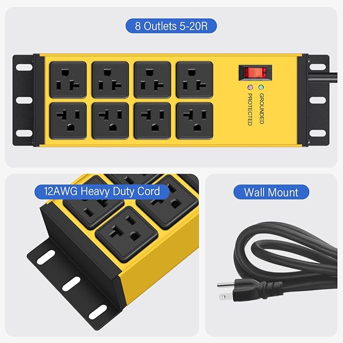 CCCEI Magnetic Heavy Duty Power Strip Surge Protector 20Amp, 12 Gauge High Amp - Image 6