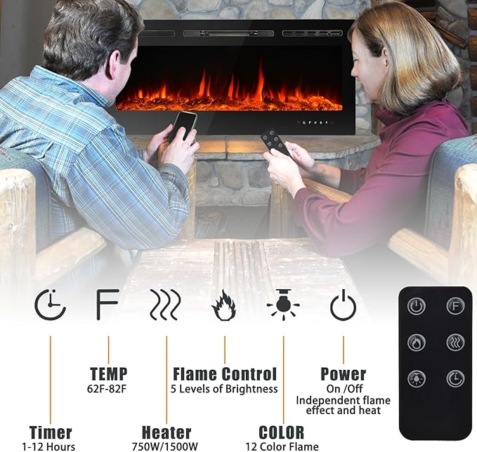 CharaVector Electric Fireplaces Recessed Wall Mounted Fireplace Insert 50 Inch - Image 5