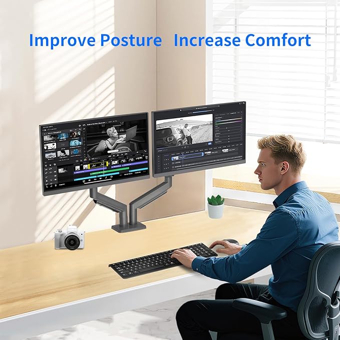 Dual Monitor Stand for 13 to 32 inch Screens, Gas Spring Monitor Arm - Image 3