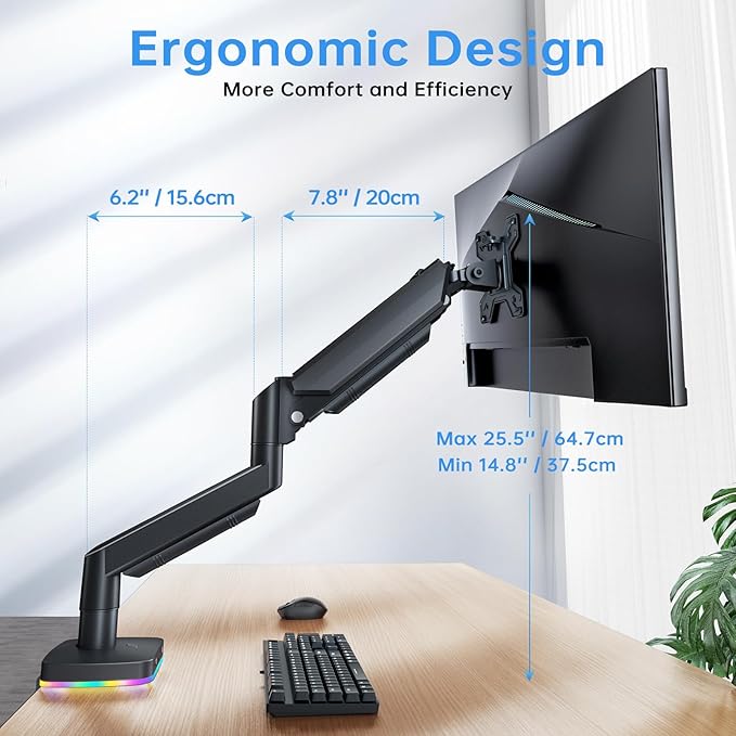 RGB Single Monitor Stand, Gas Spring Monitor Arm - Image 9