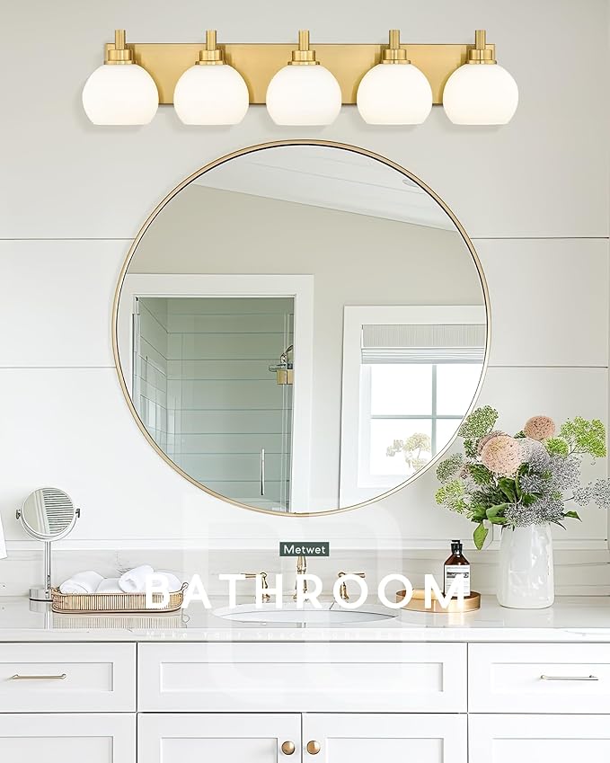 METWET Bathroom Light Fixtures, 5-Light Brushed Gold Bathroom Vanity Lights - Image 4