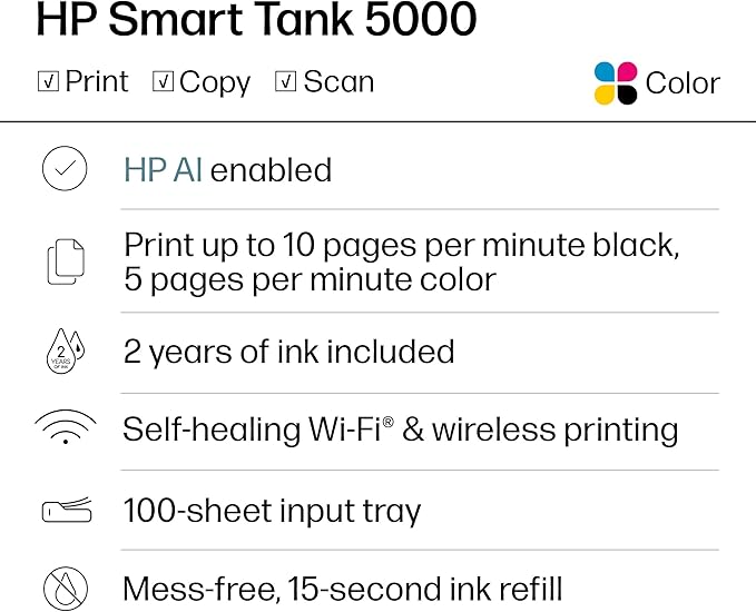 HP Smart Tank 5000 Wireless All-in-One Ink Tank Printer, Copier - Image 6