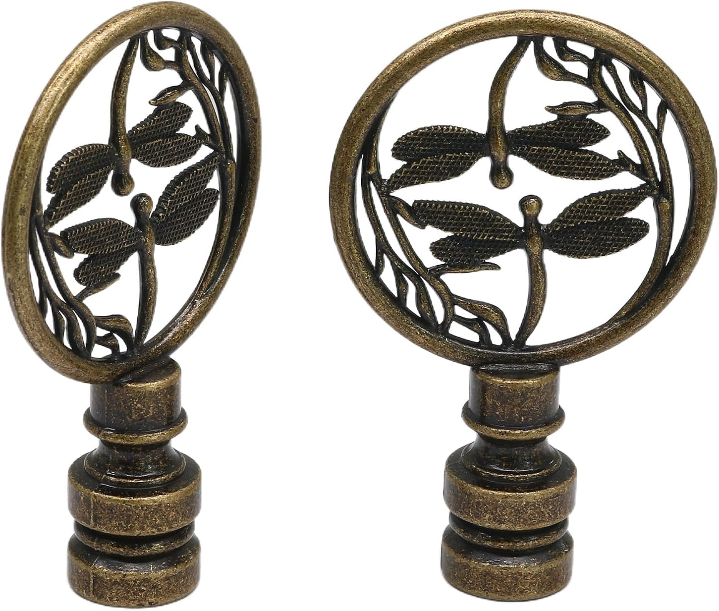 Biaungdo 2 Pack Double Dragonflies Lamp Finial, Antique Bronze | Decorative Finial for Lamp Shades, Hollowing Out Design, Lamp Finial Cap Knobs, For Table Lamp, Floor Lamp