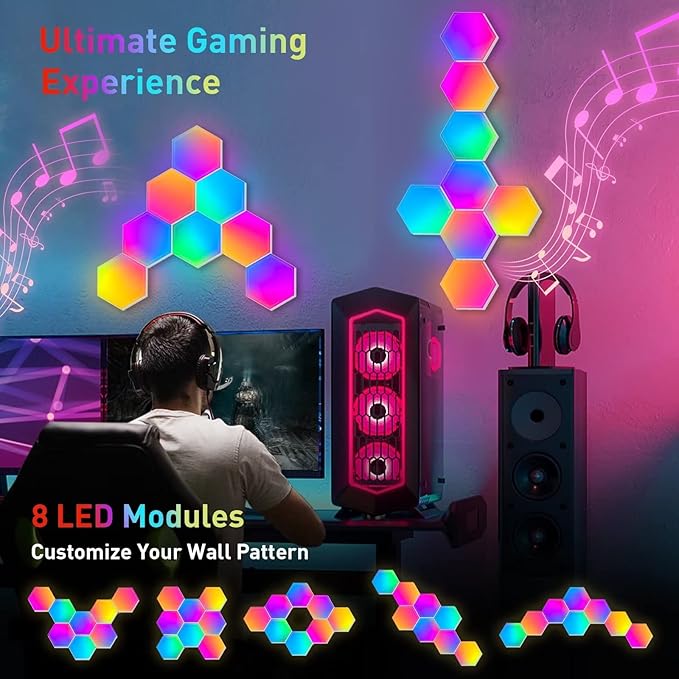 TISOFU Hexagon Lights LED Wall Panels, RGB Gaming Lights - Image 3