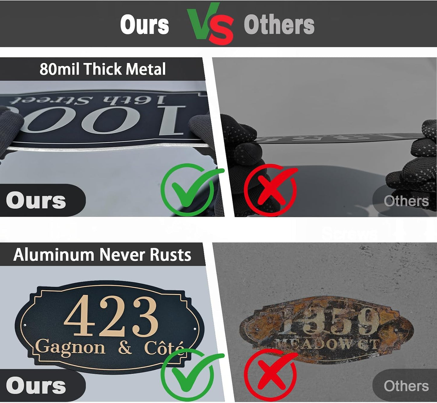 Metal Address Signs for Houses Rustproof Aluminum House Numbers for Outside | 80Mill Thick Metal Rustproof Aluminum Custom Home Address Signs Mailbox Plaque for Door, Yard, Street 12x6/16x8In 12 Colors
