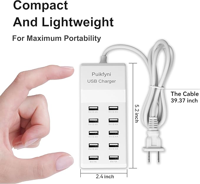 10-Port USB Charger Station, Smart Multiple Charging Block/USB Power Strip - Image 6