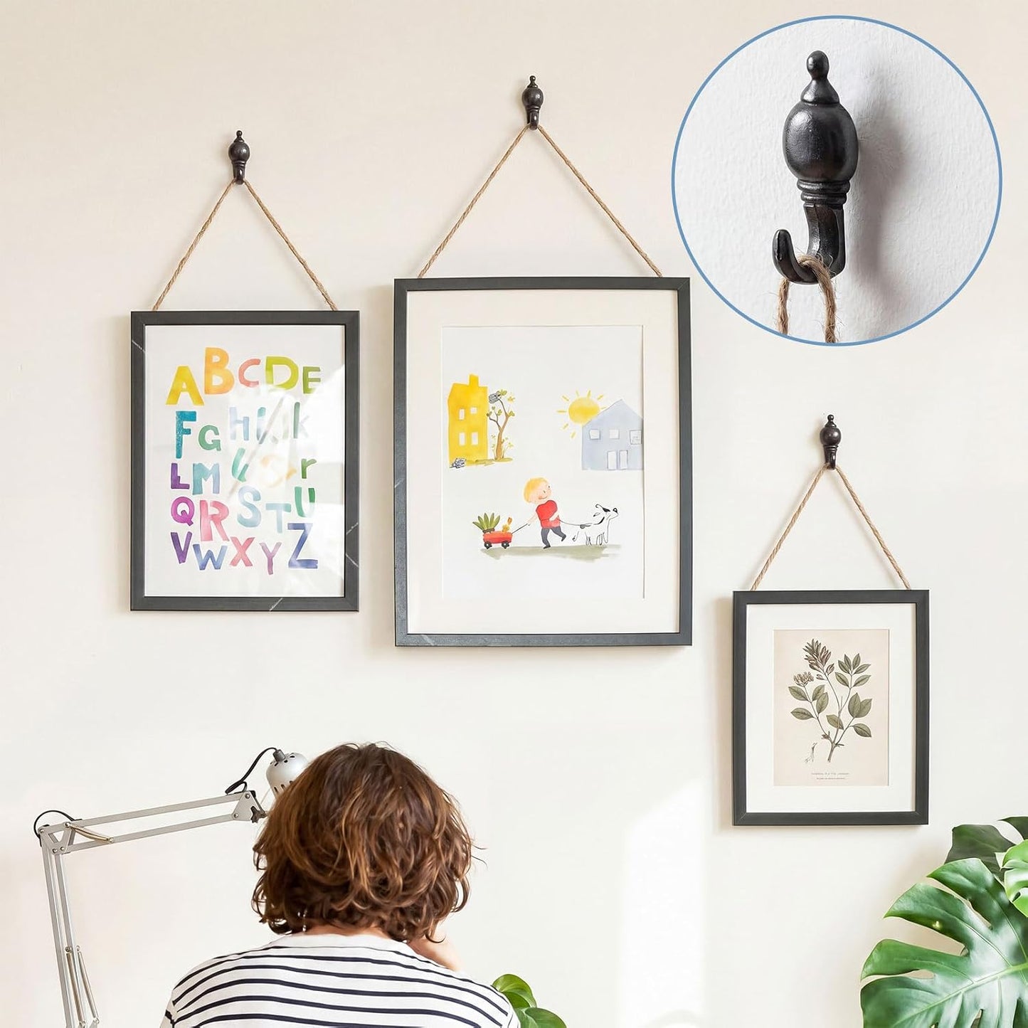 Hotop 30 Pieces Pin Hooks Push Pin Hangers, 20 lbs Push Hanger, Picture Hanging Nails for Home Office Fabric Wall Wooden (Retro Style,Black)