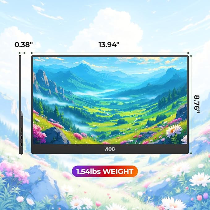AOC 16T20 Portable Monitor 15.6" FHD 1080p IPS Display, USB-C Portable Laptop - Image 7