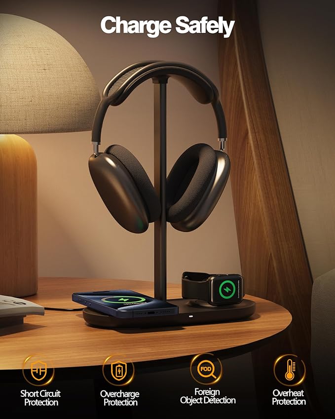 HiWe Universal Headphone Stand, Magnetic Wireless Charger - Image 4