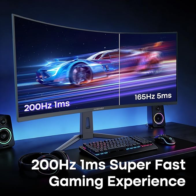 Amzfast 34 Inch 200Hz UltraWide Curved WQHD 3440x1440 Gaming Monitor, 1ms - Image 3