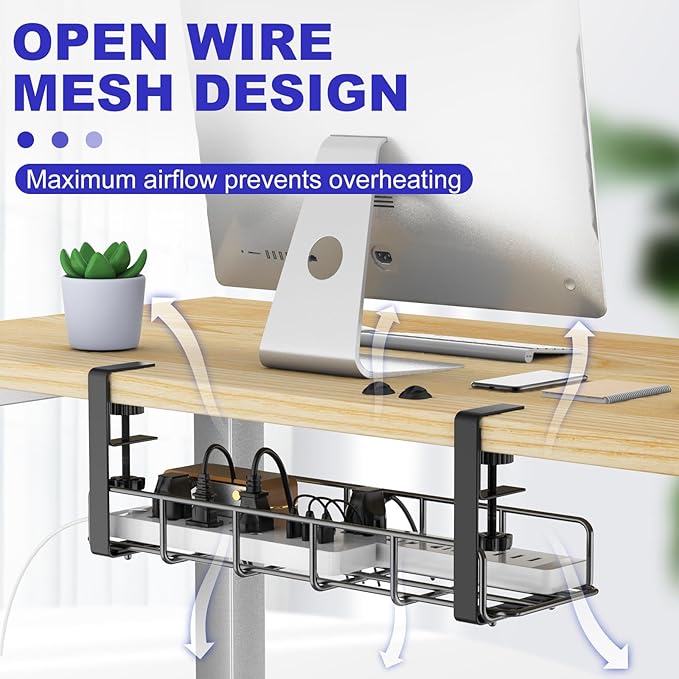 15.7” Under Desk Cable Management Tray, No Drill Steel Cable Tray Organizers - Image 7