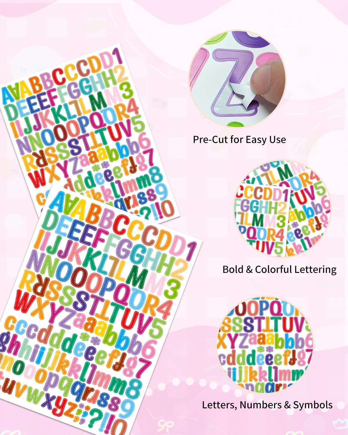 Uniclife 1 Inch 10 Sheets Letter Stickers|1260 Pcs Scrapbook Stickers, Vinyl Number Alphabet Sticker, Self-Adhesive Stick on Letters for Mailbox Bottles Crafts Posters Decor