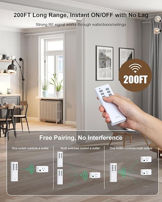 Remote Control Outlet, 200FT Long Range Wireless Light Switch, Mini Electrical - Image 4