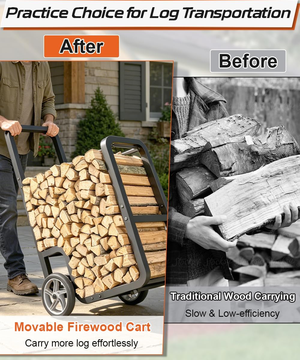 300 lbs firewood rack cart, large-capacity rolling log, package contents