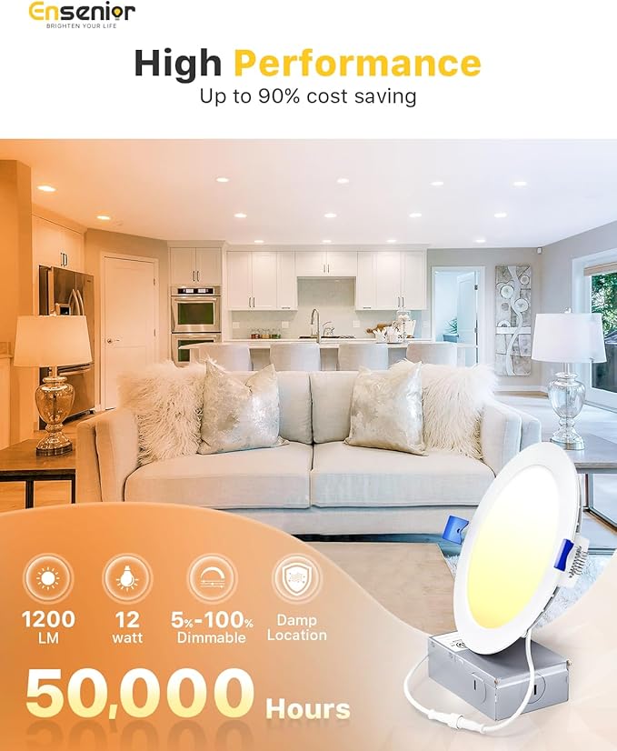 Ensenior 12 Pack 6 Inch Ultra-Thin LED Recessed Light - Image 2