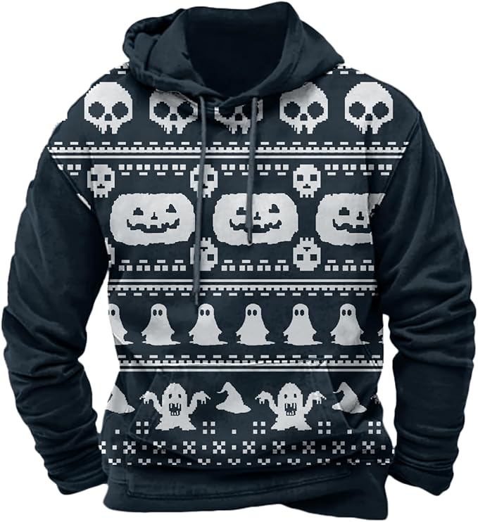 Halloween Hoodie Men Graphic Pumpkin Ghost Printed Sweatshirt Casual Trendy by Spatofa