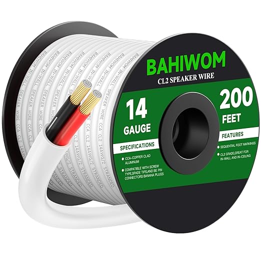BAHIWOM Fire Safety CL2 Speaker Wire in-Wall & in-Ceiling 14 Gauge Wire 200 FT by BAHIWOM