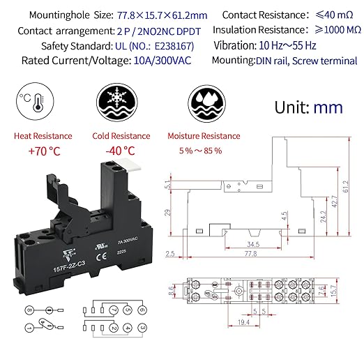 UL Listed 12Pcs 8Amp Mini Relay Switch DPDT - Image 4