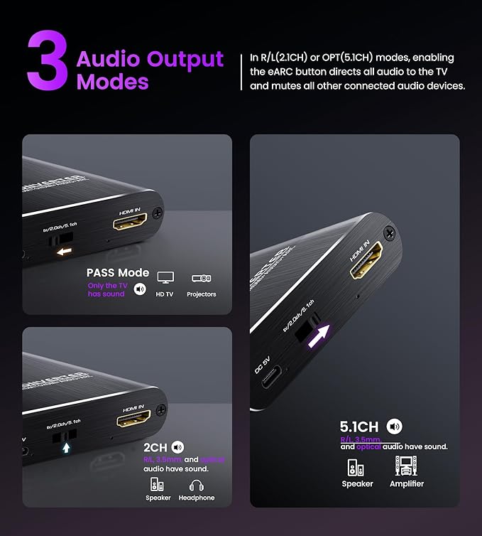 avedio links HDMI ARC/eARC Audio Extractor Converter 8K@60Hz 4K@120Hz, HDMI to - Image 7