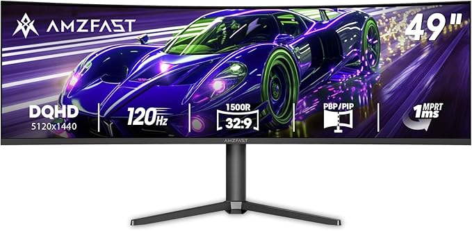 Amzfast 49 Inch Curved Monitor 120Hz DQHD 5120x1440p Ultrawide Gaming Monitor by Amzfast