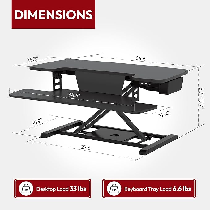 SANODESK 35" Electric Standing Desk Converter, Height Adjustable Riser - Image 2