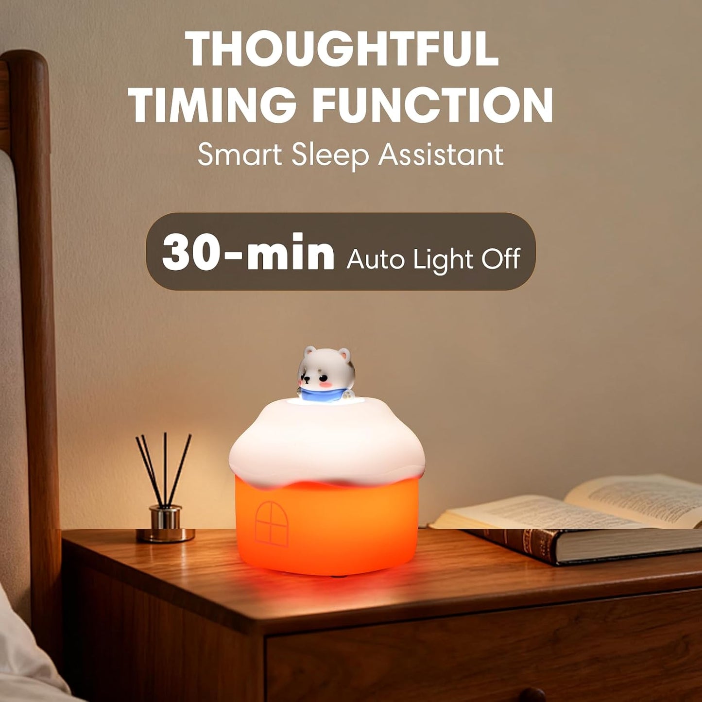 Snow Hut Silicone Night Light, Kids Bedside Lamp with 7 Fun Sound Effects, Touch Dimming, 30-Min Auto-Off Timer, Volume Control, 1000mAh Battery, Toddler Bedroom Essential, Birthday Surprise Bear