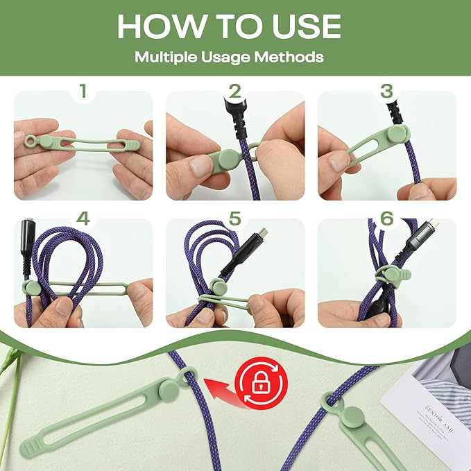CozyNestMo Silicone Cable Ties Reusable, Elastic Wire Organizer Ties, - Image 4