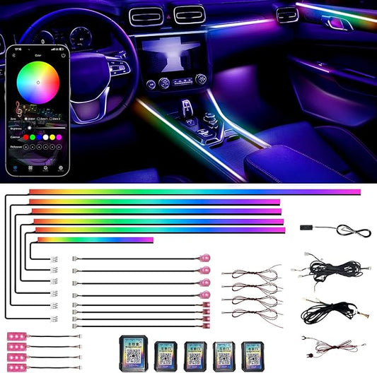 Acrylic Interior Car LED Strip Lights, Colorful 18-in-1 Car Ambient Lighting Kit by Unknown