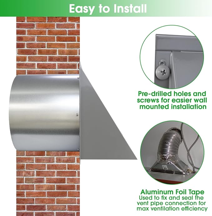 6 Inch Hooded Wall Vent with Screen and Damper, 6 Inch Exhaust Vent Cover Cap - Image 6